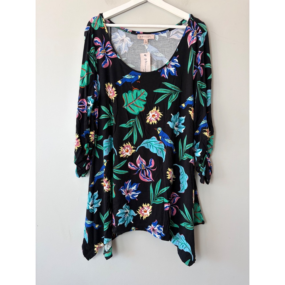 Philosophy Republic Clothing Tropical Bird Flora Tunic Top XL NWT